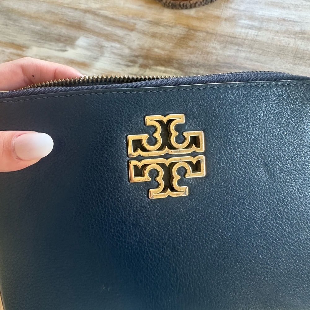 Tory Burch Dark Blue Pouch with Gold Emblem